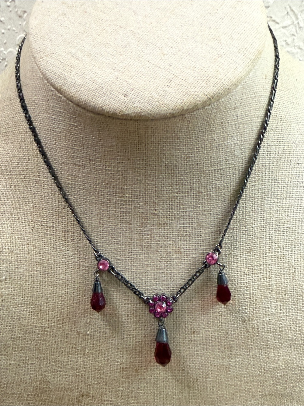 Givenchy Pink and Maroon Teardrop Pendant Necklace